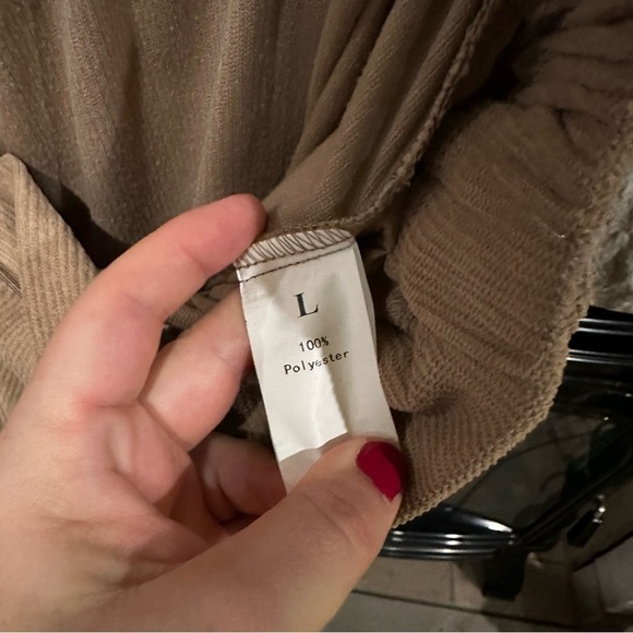 Baggy Trouser Corduroy Pants Elastic Waist Cropped Polyester Brown Women’s US L - Picture 5 of 6